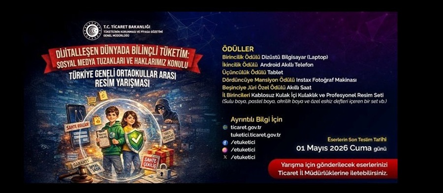 “DİJİTALLEŞEN DÜNYADA BİLİNÇLİ TÜKETİM: SOSYAL MEDYA TUZAKLARI VE HAKLARIMIZ” KONULU ORTAOKULLAR ARASI RESİM YARIŞMASI